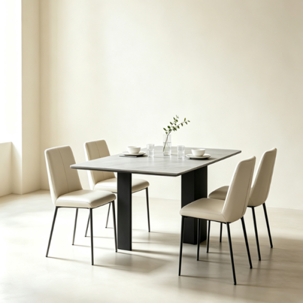 Sintered stone black leg rectangular dining table