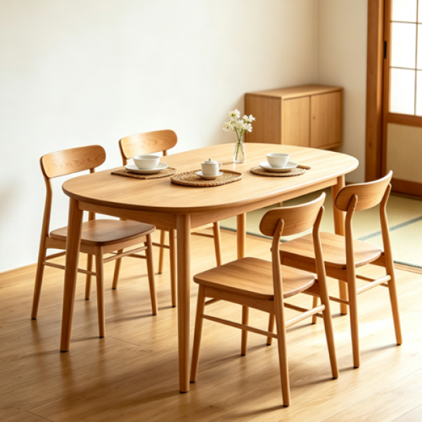 Round Wooden Dining Table with Natural Finish