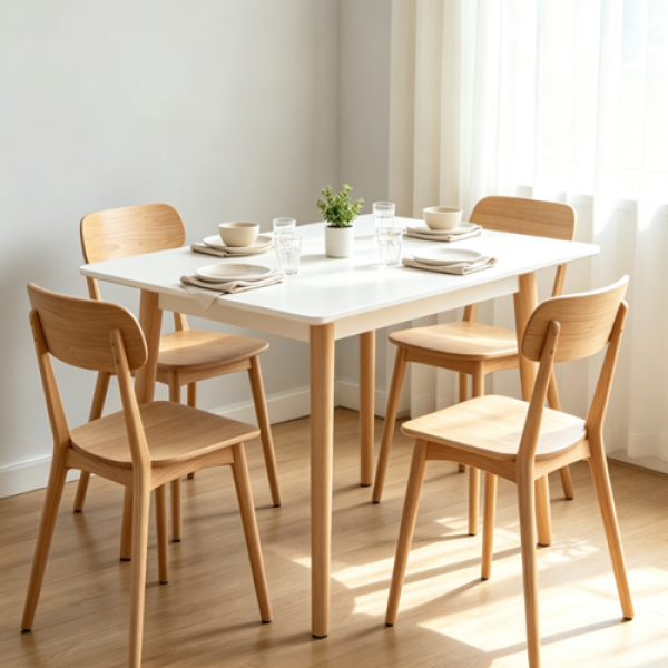 White Rectangular Dining Table with Wooden Legs