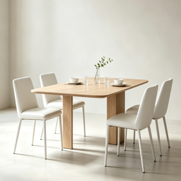 Light oak rounded rectangle dining table