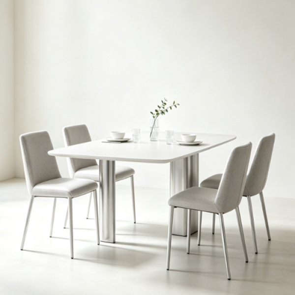 White sintered stone round dining table