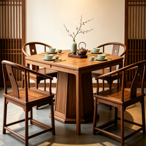 Square Wood Dining Table with Mortise-and-Tenon Detail