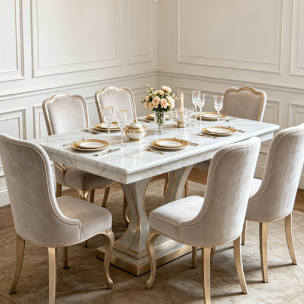 French Carved-Back Dining Table Set
